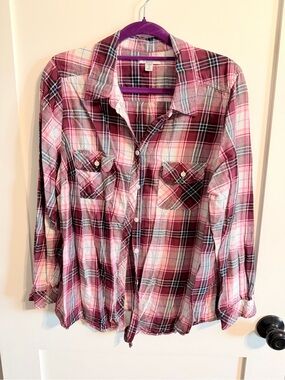 croft & barrow Pink and Burgundy Plaid Button-Up